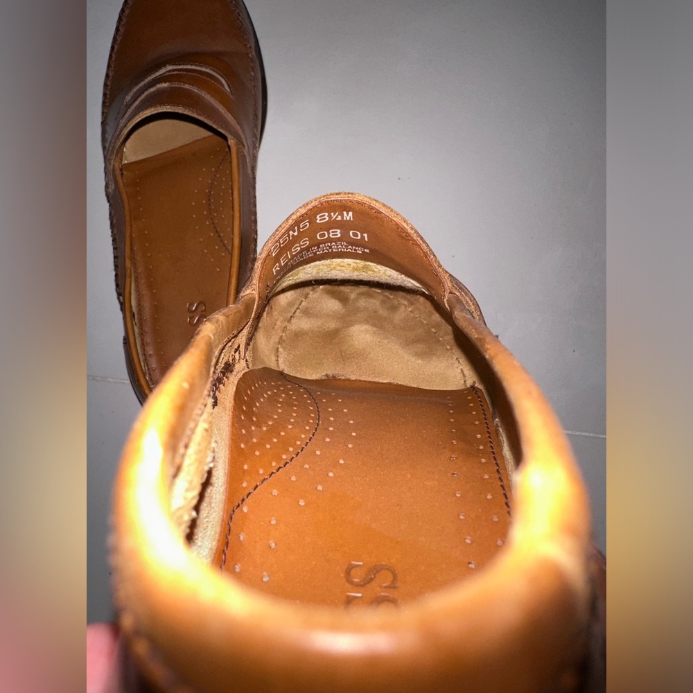 Bass Shoe Mens 8.5m Tan Brown Reiss British Leather Moc Toe Penny Loafer Slip On - Picture 9 of 15